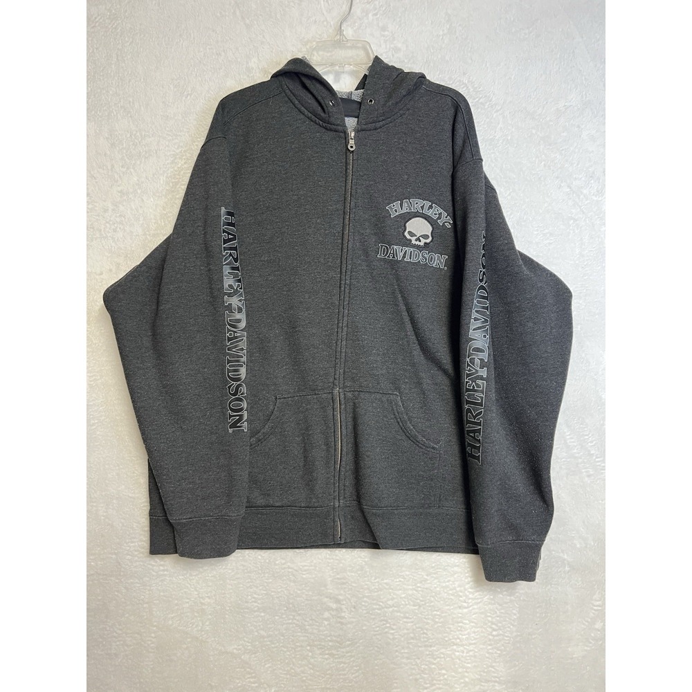 Harley Davidson Willie‎ G Skull Fleece Lined Zip Hoodie Gray Men's 3XL